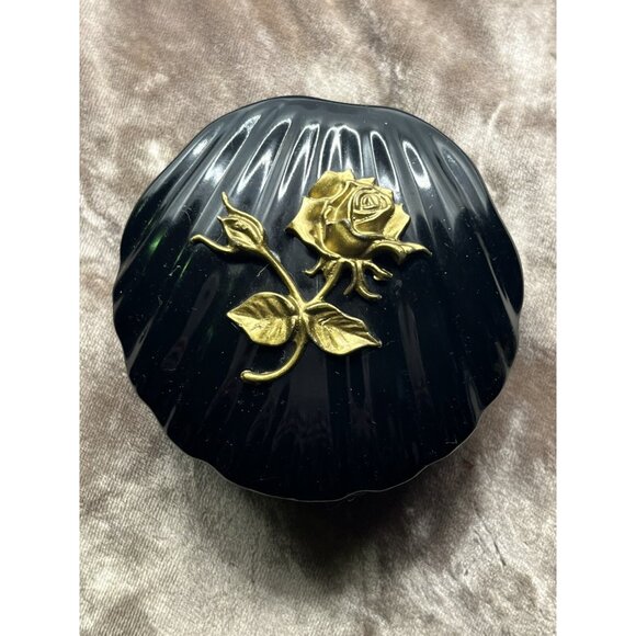 VINTAGEHinged Trinket/Jewelry Box Vintage Plastic Black Decorative Gold Flowers - Picture 5 of 16